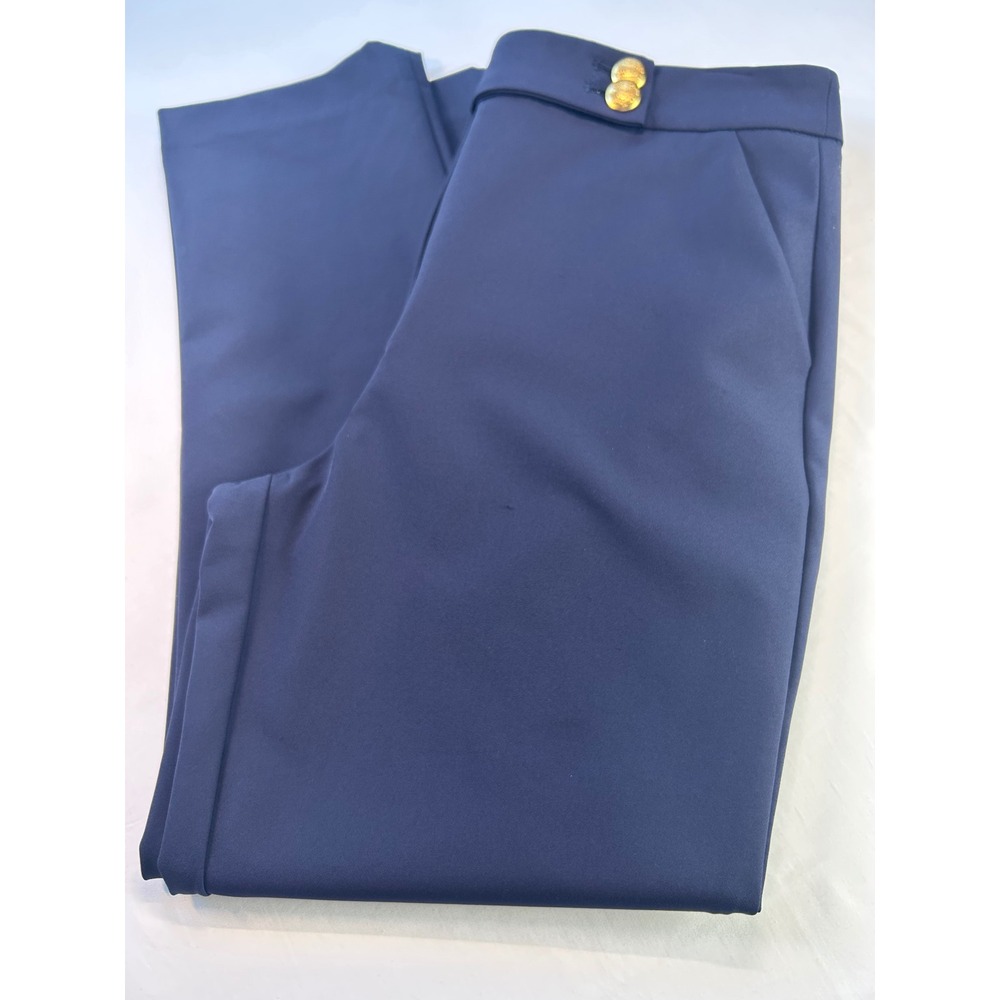 Quince Ultra-Stretch 24/7 Smart Trouser Women 10 Navy Blue Gold Crest Button
